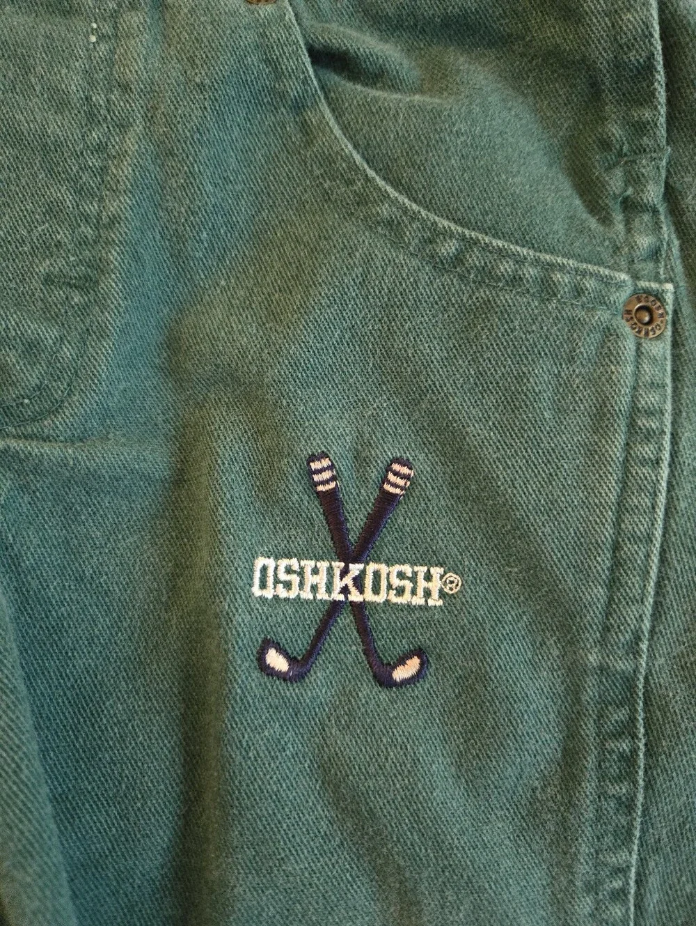 Vintage 1990s OshKosh B'gosh Green Denim Golf Overalls with Front Pocket